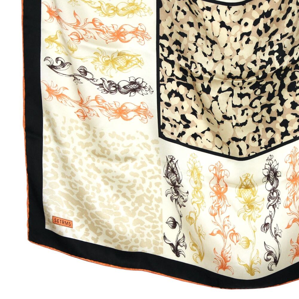 100% Silk Multi Color Patterned Square Large Scarf - Picture 3 of 6